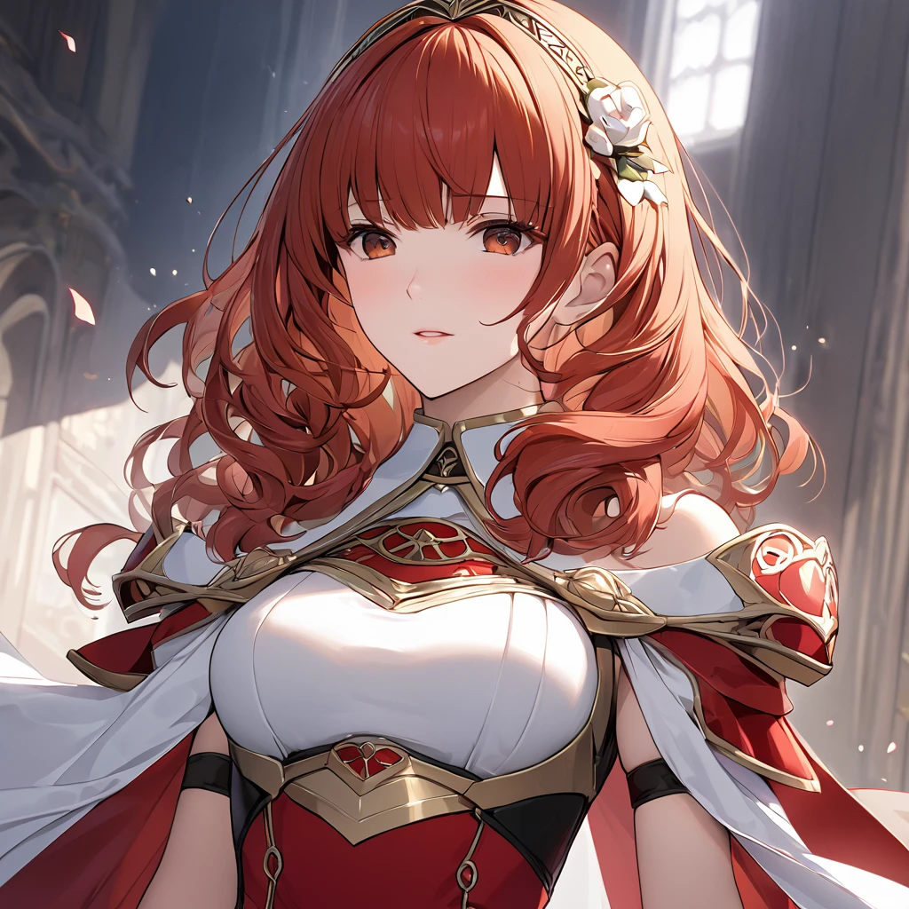 ((Highest quality)), ((masterpiece)), (detailed), （Perfect Face）The woman is a Celica with red hair.、Woman is Godの祝福を受けて洗脳されて神の傀儡になり忠実な天使に生まれ変わる、Woman is God々mistress