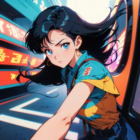 retro arcade anime girl, anime atmosphere of the 80s, 80s anime style, retro anime girls, 1980's anime style, retro anime images...