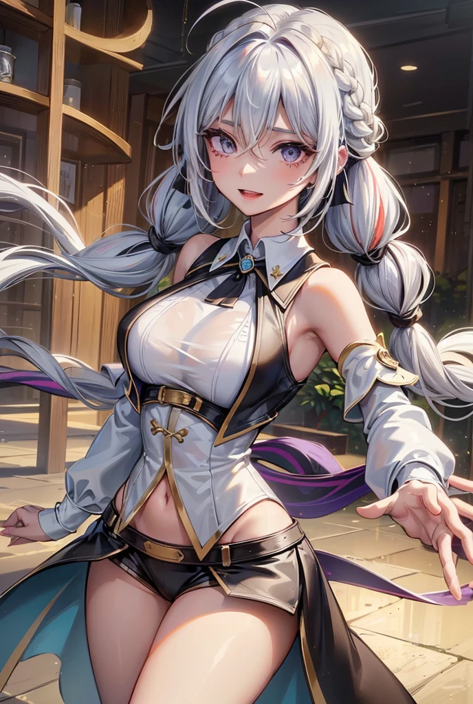 ((masterpiece)), ((Best quality)), (high resolution), (illustration), (an extremely delicate and beautiful), (ultra detailed beautiful face and eyes), nsfw,   1girl, leaning forward,  YukineChris, long hair, purple eyes, twintails, low twintails, ahoge, large breasts,volumetric lightning, 
detailed skin texture, detailed, volumetric shadow, anime screencap,Highest quality, Sorceress, ancient babylonian nobility, ((tan skin:1.2)), (brown skin color),Long hair, twin braids, hair ornament, wine colored hair, smile, Below average size breasts, bare shoulders, Leg spread、Groin、Yukine Chris、Wet condition
nude、Wet_shirt,Wet _underwear、tear_underwear
8K, masterpiece, Best_quality, high_resolution, ultra_details, detailed, 1girl, 独奏, looking_at_viewer, upper_body, braid, bangs, white_hair, hair_ribbon, hair_between_eyes, 
sidelocks,depth_of_field,light_particles,、french_braid, sharp focus, perfect hands, perfect face, perfect eyes, perfect light, dynamic light, natural light, Masterpiece, Best quality, 
