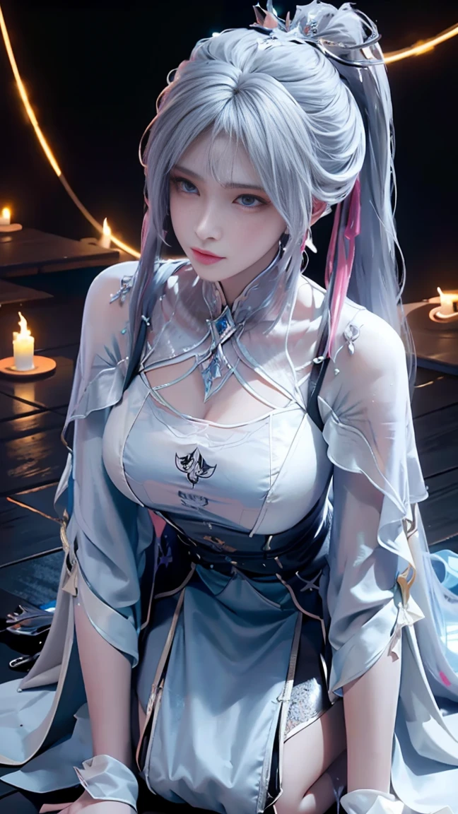 a white hair、Close-up of Miss wearing white mask, Beautiful character painting, Gu Weiss, Gurwitz-style artwork, White-haired god, author：Yang Jie, Epic and beautiful character art, Stunning character art, author：Fan Qi, by Wuzhun Shifan, pixiv Art Street Guviz, Single ponytail, insult, High Ponytail, Tall and big, Long legs, (Sleeveless lace shirt), (shorts), (Striped )), ((Striped )), Walk, elegant, dignified, Miss, Beautiful curves, sweet smile, Strong sense of detail and layering, colour丰富绚丽, Has a unique texture, rich and colourful, colour, vivid, Design Art, 16K, Very detailed, {{illustration}}, {Extremely refined}, {Exquisite surface treatment}, Very detailed, Delicate and shining eyes, {{Light}}, Ultimate light effect, model: Realism, CFG size: 12, Laura: Bright texture (1.35), high quality, masterpiece, Exquisite facial features, Delicate hair depiction, Detailed depiction of the eyes, masterpiece, best quality, Light line tracing, Extremely detailed CG unified 8k wallpaper, masterpiece, best quality, (1 girl), Perfect Miss Body, (((Skinny white T-shirt))), beautiful eyes, (Delicate face), Black short hair, Tie your hair up, Light blue hairpin, Black silk frame glasses, in class, (White skin), (Optimal Lighting), (Super intricate details), 4K Unified, (Very detailed CG), Showing off her white legs, , Hot Pants, shorts,Sexy Long Legs, Thin waist, Sweat is running down my waist, Showing belly, Extremely detailed depiction, Pink Hair, Asymmetrical bangs, Transparent clothes, Hands on thighs, Move your eyes away, 8k resolution, Raise an eyebrow, Shiny hair, flower head, Wristband, bandage，Leather sexy pose, simple grey background, Crawl to the audience, Kitten pose, Get on all fours,