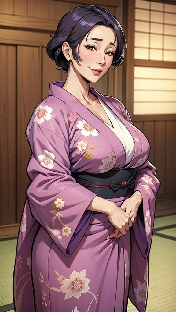 One girl, kimono, yukata,  Upper Body, (Mature Woman:1.5),Captivating smile, 
masterpiece, Highest quality, Intricate details,  Anime screenshots, Flat Color,