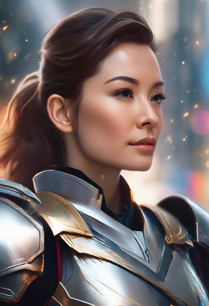 a close up of a woman in a suit of armor, medium close - up ( mcu ), 8k artgerm bokeh, wojtek fus, ig model | artgerm, ross tran 8 k, by ruan jia and stanley artgerm, by Jason Chan, cinematic. by leng jun, by Yang J, yanjun chengt