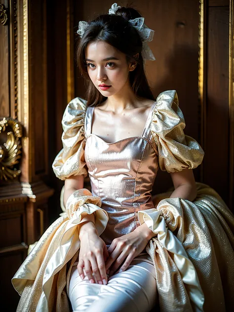 realistic photography, beautiful cute female , rococo dress