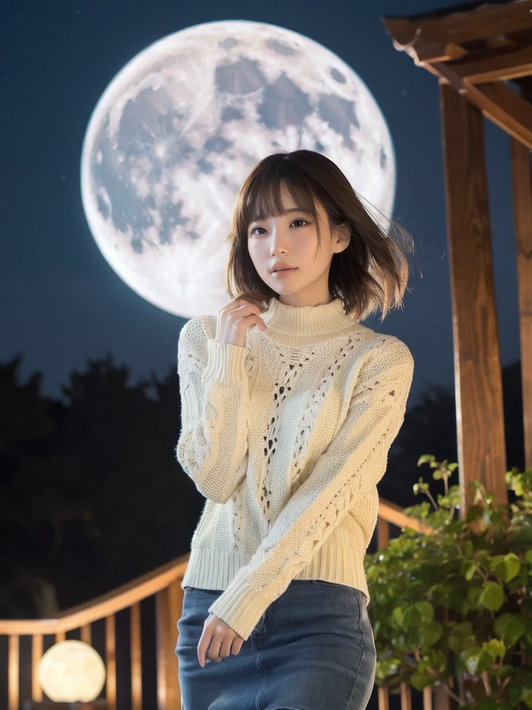 (1 woman), solo, short bob, 2, Japanese, brown eyes, brown hair, slim figure, small breasts, 
Break
Moon Viewing Fashion Guide
Coordination
Top: Choose a knit or long-sleeve shirt in autumn colors. Deep purple or off-white shades perfectly capture the moon viewing vibe. This gives a relaxed impression.
Bottom: Pair it with denim or a skirt to create a casual and comfortable style.
BREAK
Accessories
Accessories: Add simple moon or star motif accessories to emphasize the theme. This gives a unique impression.
BREAK
Makeup
Makeup: Opt for a natural look with a touch of pearlescence to evoke the glow of the moon. This creates an elegant and sophisticated impression.
BREAK
This style is perfect for moon viewing events or autumn evening outings. Enjoy the beautiful moon while creating warm memories!
BREAK