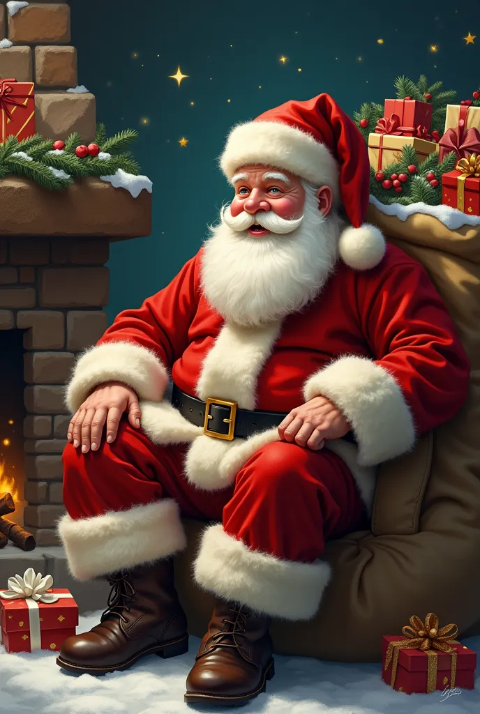 Santa Claus sitting with a bag of gifts