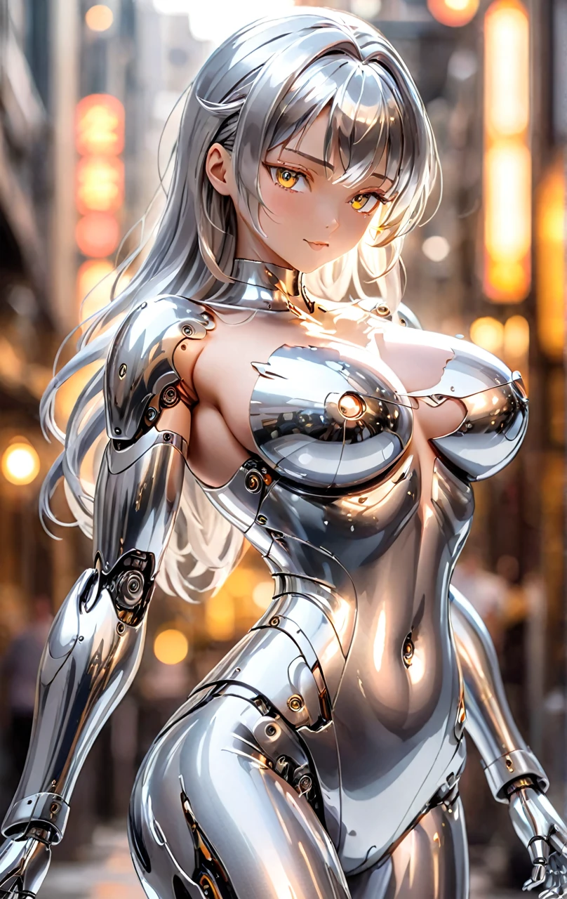 Side light,Blurred Background,
1 Android Robot Liquid Metal Girl、Silvery smooth body of liquid metal,Silvery huge breasts that look like they&#39;re about to burst、[[spray milk]],Breast milk,Browsing Caution,Silver mechanical nipples、銀色の乳首から大量に噴射するBreast milk:2.0 Front view,Put your arms behind your head,Silver pajamas、Wear a silver see-through lace bra、