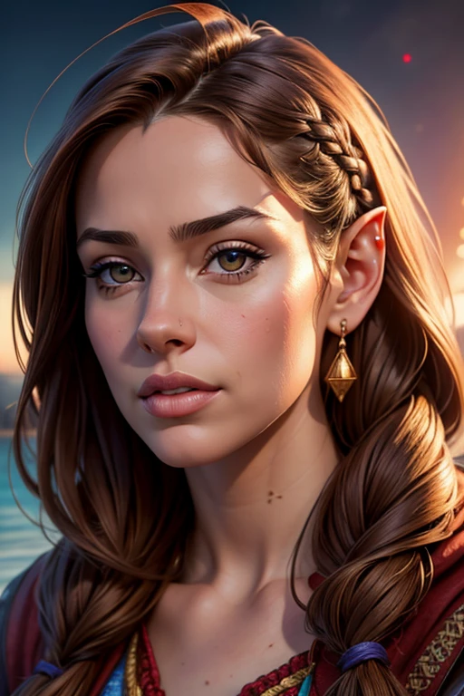 1girl, intricate detailed portrait, long brown braided hair, slightly parted lips, american plan, pointed ears, high resolution, masterpiece, anatomically correct, extreme detailed description, ahoge, drooling, POV, hood, bokeh, illustration, (best quality,4k,8k,highres,masterpiece:1.2),ultra-detailed,(realistic,photorealistic,photo-realistic:1.37)