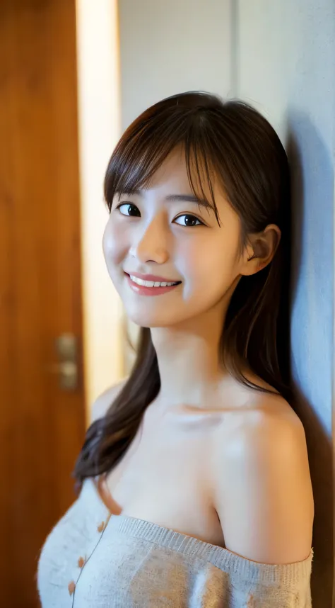 masterpiece,best quality,(Japanese girl),((Beautiful girl)),cleavage,(off shoulder:1.2),(perfect body beauty:1.2),(shy smile),From slightly above