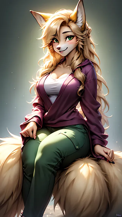 ((1girl, furry fox girl, furry kitsune girl, fox ears, animal ear fluff, fox tails, thick fluffy tails, large tails, nine tails,...