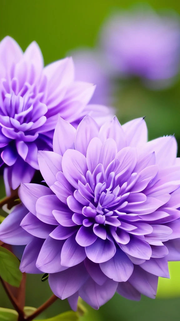 delicate blue fluffy flowers, reddish-pink buds, green leaves, thin branches, soft natural lighting, shallow depth of field, blurred blue and purple background, focus on flowers, tranquil and fresh atmosphere