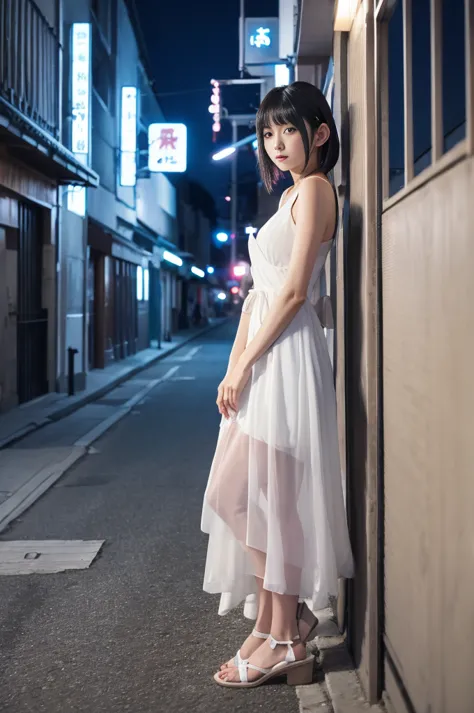 (((white dress)))、((blue archive))、((kazusa))、background night、 situation date