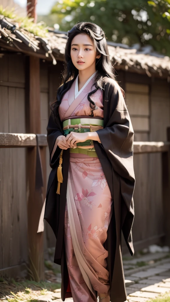 (((1woman)))  a hyper realistic ultra detailed photograph of a pretty japan woman full pose style photorealistic full pose style at village background, long black hair, red eyes, kimono, dynamic pose, holding staff,  picture from head to leg, detailed symmetric beautiful hazel eyes, detailed gorgeous face, 30-megapixel, 4k, Canon EOS 5D Mark IV DSLR, 85mm lens, sharp focus, intricately detailed, long exposure time, f/8, ISO 100, shutter speed 1/125, diffuse back lighting, award winning photograph, facing camera, looking into camera, monovisions, perfect contrast, High sharpness, facial symmetry, depth of field, ultra-detailed photography, raytraced, global illumination, TanvirTamim, smooth, ultra high definition, 8k, unreal engine 5, ultra sharp focus, award-winning photograph, trending on artstation, realistick 8k