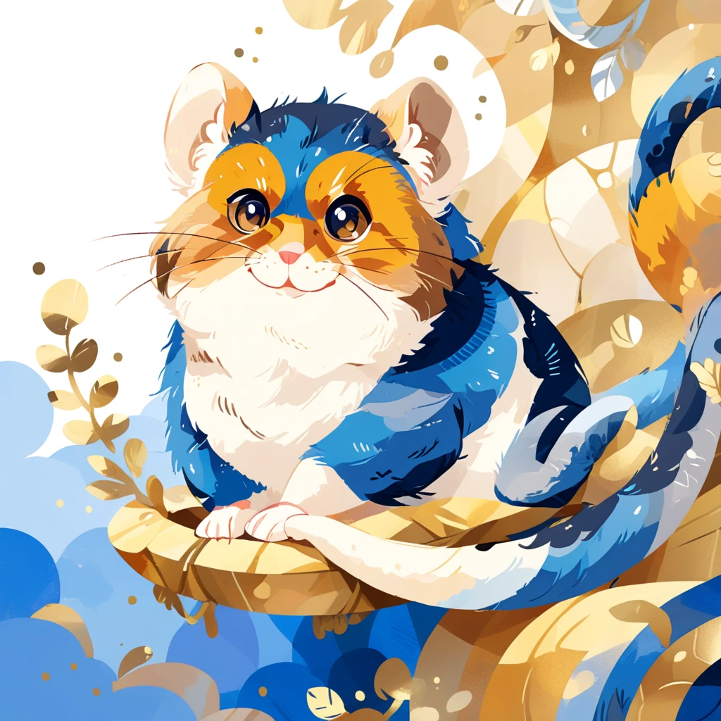 J_illustration, Baluchimon with vivid blue darker blue white brown silver and gold color palette