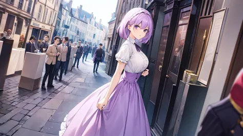 woman　clear　light purple hair　　　clothes　slender　　　１９century french streetscape