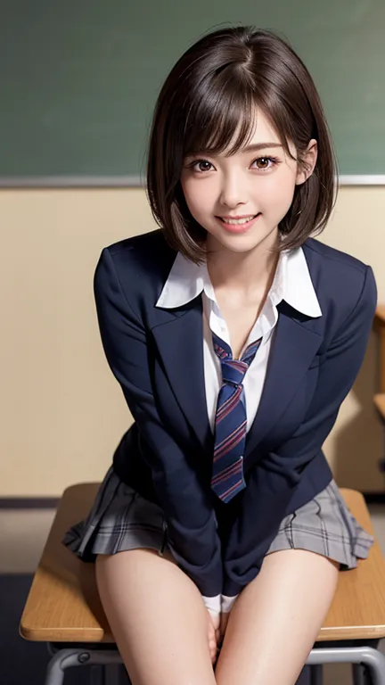 product quality,1 person,low - angle,(realistic),young and cute japan,daytime, ((high school classroom:1.2)),schoolgirl uniform,...