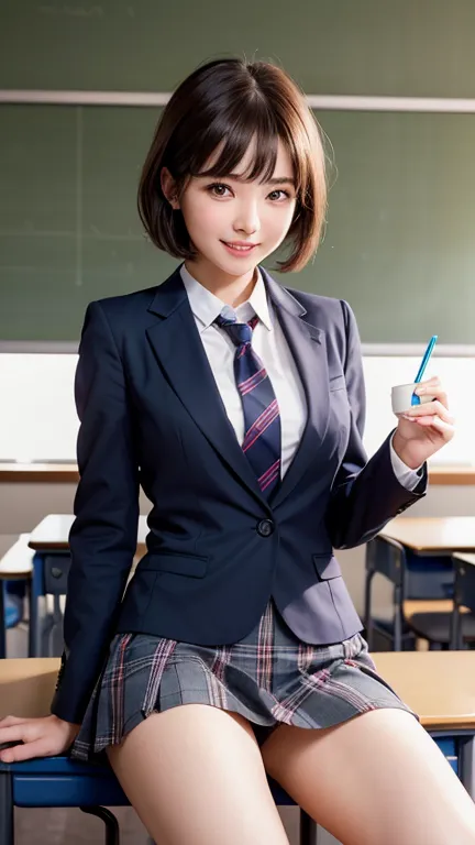 product quality,1 person,low - angle,(realistic),young and cute japan,daytime, ((high school classroom:1.2)),schoolgirl uniform,...