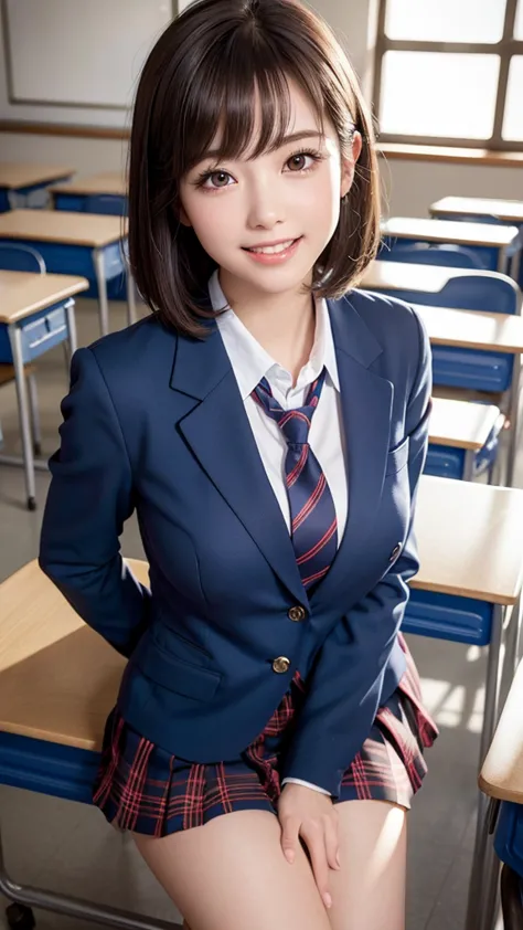 product quality,1 person,low - angle,(realistic),young and cute japan,daytime, ((high school classroom:1.2)),schoolgirl uniform,...