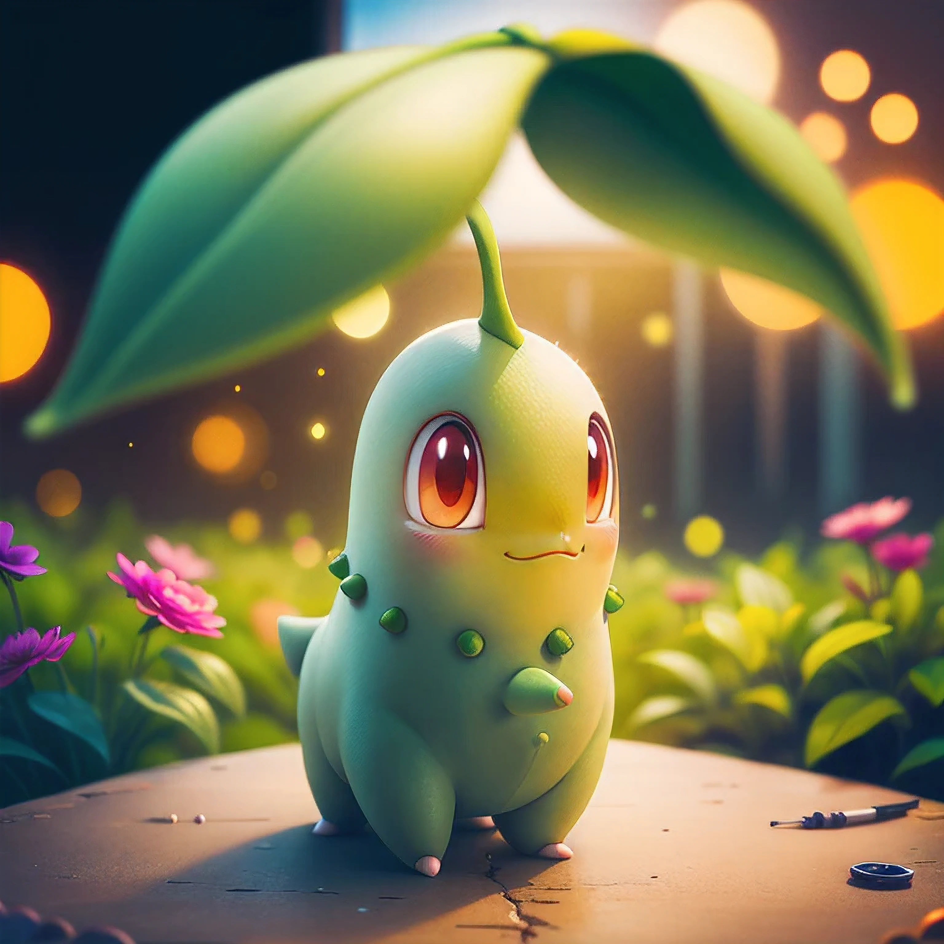 Centered, Award-winning photo, (View your viewers:1.2), | Chikorita_Pokemon,
| garden, Flowers, | Bokeh, Depth of written boundary, Structure of the film, |
