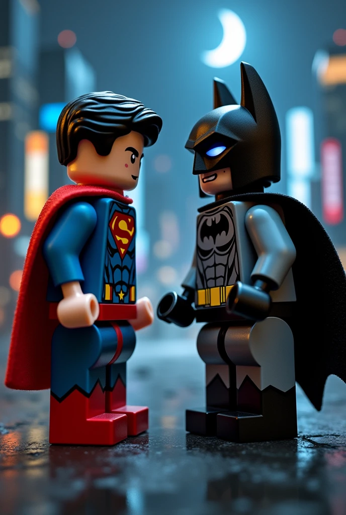 (Superman:1.3) and Batman in lego art, night