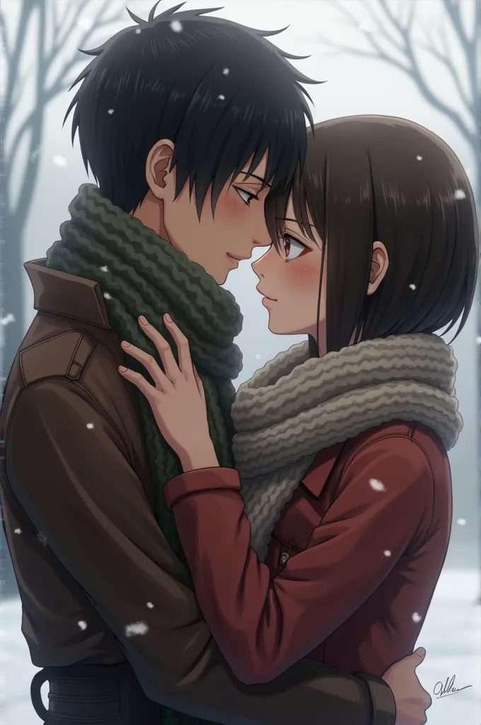 Eren and mikasa from attack on titan muffler moment