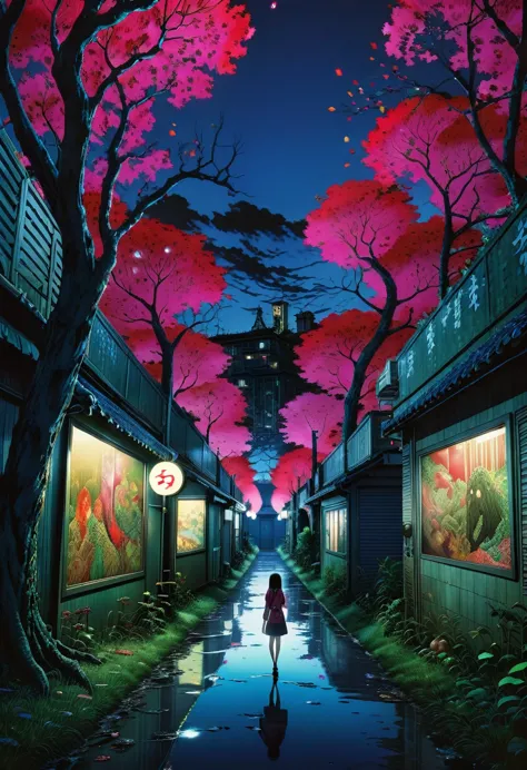 a surreal horror anime scene, directed by junji ito, high contrast, vivid colors, eerie atmosphere, intricate line work, nightma...