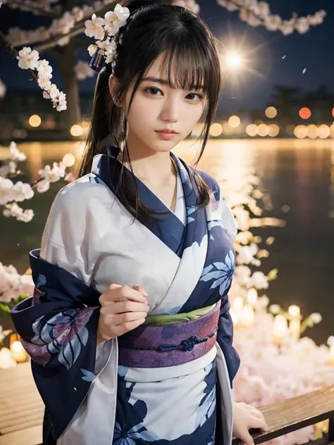 1 girl、(indigo kimono:1.2)、(raw photos、highest quality)、(genuine、realistic:1.4)、masterpiece、very delicate and beautiful、非常にdetai...