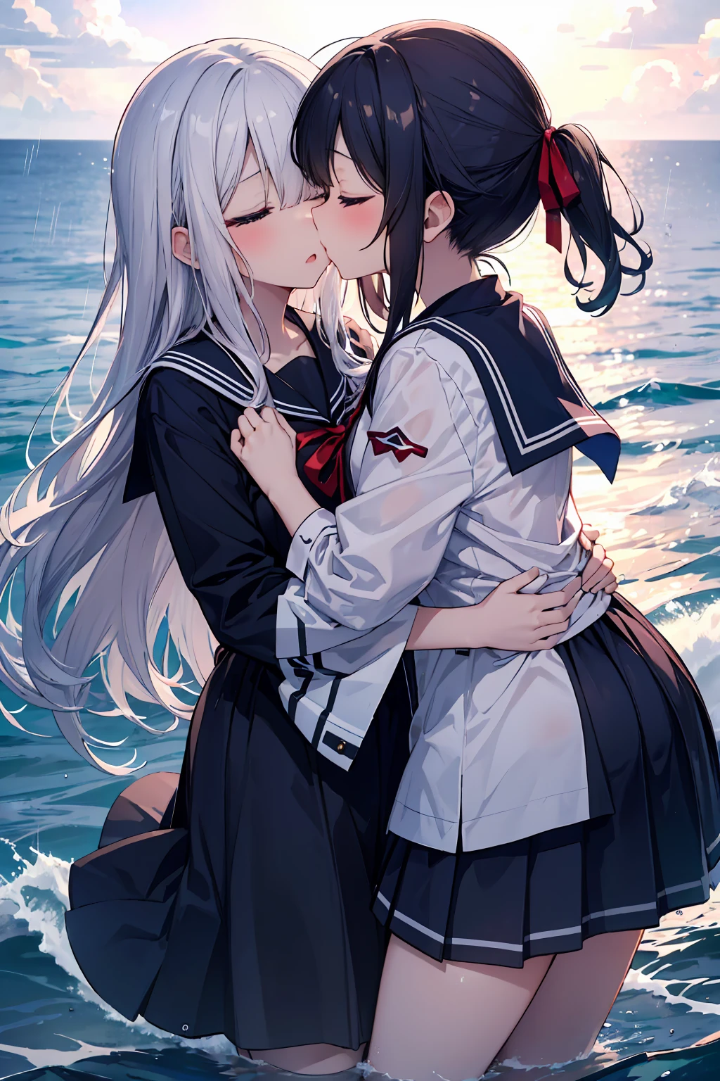 2 girls, 傘もささずにheavy rainの中抱き合う二人, Kissing, Kiss each other, Close your eyes, Ocean, Wavy, heavy rain, soaked, Sailor suit, ribbon, Gothic Skirt, navy blue, Long skirt, I don&#39;t care about getting wet, Lots of water all over the body, splash, Soaking wet, Submersion, Lots of water, Standing in water, Two girls, heavy rainの中抱きしめ合う, Kissing, Kiss each other, Close your eyes, Ocean, Wavy, heavy rain, soaked, Sailor suit, ribbon, Gothic Skirt, navy blue, Long skirt, Wet and shiny, Lots of water all over the body, splash, Soaking wet, Submersion, Lots of water, Standing in water, 