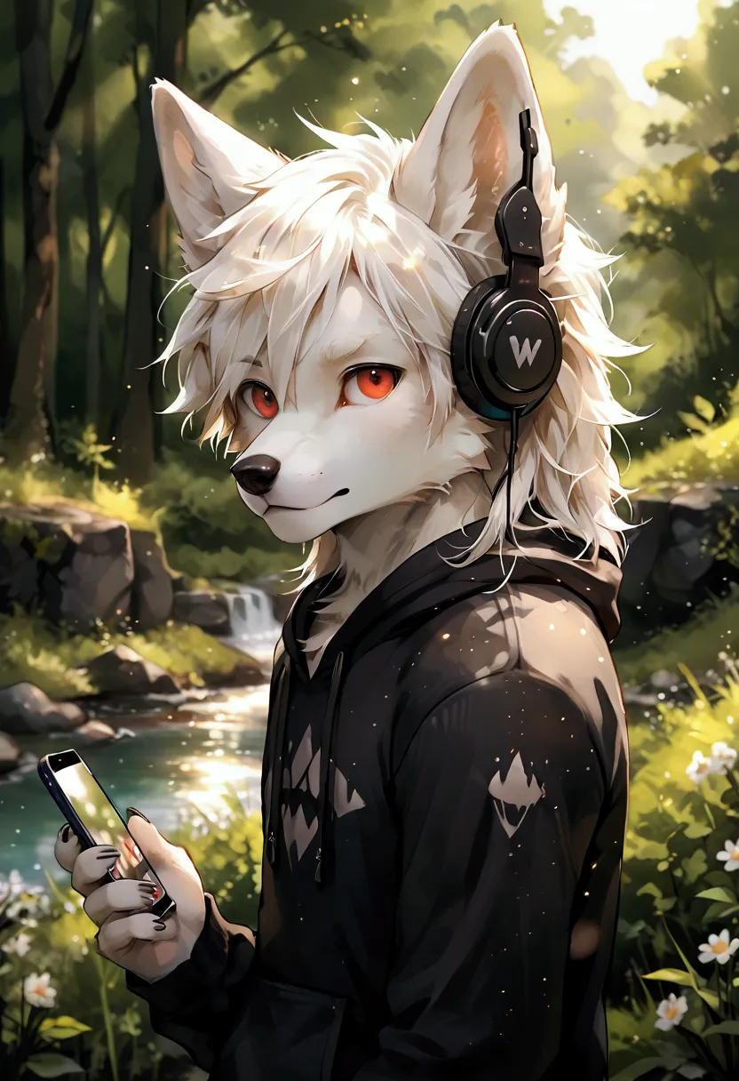 furry, masterpiece, high quality, absurd resolution, digital painting \(artwork\),soft lighting, solo, (humanoid male wolf), (wh...