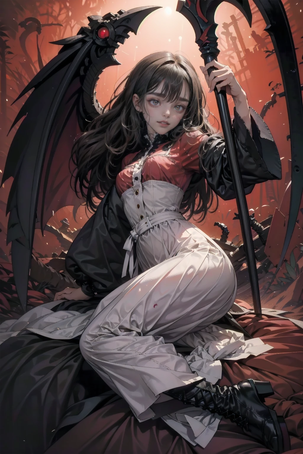 shaded face　、beautiful girl、とてもcute天使、Pink T-shirt、cute、Baby Face、smile、Long skirt、Black long boots、.(Highest quality,4K,High resolution,Masterpiece 1.2),Very detailed,Realistic 1.37,Spooky altar background,Dark fantasy,Red color scheme,Ominous atmosphere,Eye-catching,Storytelling,anatomy,Anime Style,Concept Art,beautiful細部までこだわった顔と (((Red eyes ))),A terrifying ritual ,Satanic Ritual,Premature death,inappropriate behavior,クレイジーなsmile,Scythe Face,Girl Monster, beautiful, Delicate facial features, Sharp Eye, Sharp Fangs, pale skin, Dark Background, Cinema Lighting, Dramatic Shadows, Gothic style, Gloomy atmosphere, Dark fantasy, one person&#39;s, Please open your mouth wide, Open your mouth and baring your teeth,Sharp teeth like a beast, Wide lips, very wide mouth, Vermilion cheeks, ,(Blood splatter1.3),Scary smile, smile,Angel Design, Twisted smile、Bloody、bleeding from the head,,,,,、Blood splatter、,(Blood splatter1.3),skull,Horror Style, ((Fantasy Sweet Ta Frill Pink Costume)), ((Flowing blonde hair)), ,(Blood splatter1.3),Female curves, Sexy flat stomach, Perfect hands, Perfect anime face, (Pink Tata Dress)), Are standing, ((邪悪なsmile)), ,(Blood splatter1.3), Steam circulates, Moonlight Illumination, night lighting, (Blood splatter1.3),アニメAngel Design, Twisted smile、Bloody、bleeding from the head,,,,,、Blood splatter、,(Blood splatter1.3), skull,Gothic architecture、Western architecture、Fantasy World、,Victorian cities, Skeleton Gas Light,Absurd, High resolution、 ((Tabletop)), ((Highest quality)), (Very detailedな), ((Very detailed)), (beautiful), ((cute)), (nfsw1.8), alone,(1.6)、(world&#39;The most terrifying and creepy demon girl 1.5)beautiful face、Whole Body Ezbian、pale, beautiful肌、beautiful金の髪、優しくsmileむ、Dark building ruins、(snow white&#39;Frill dress 1.3)、(The dark ruins are stained with blood 1.3)、Low angle full body shot、(少女は血の海の中にAre standing1.2)、(The ground is .3)、(The girl lost a lot of blood....1.3)、(クレイジーなsmile1.6)、Spirits、(Blood dripping from the mouth 1.3)、
