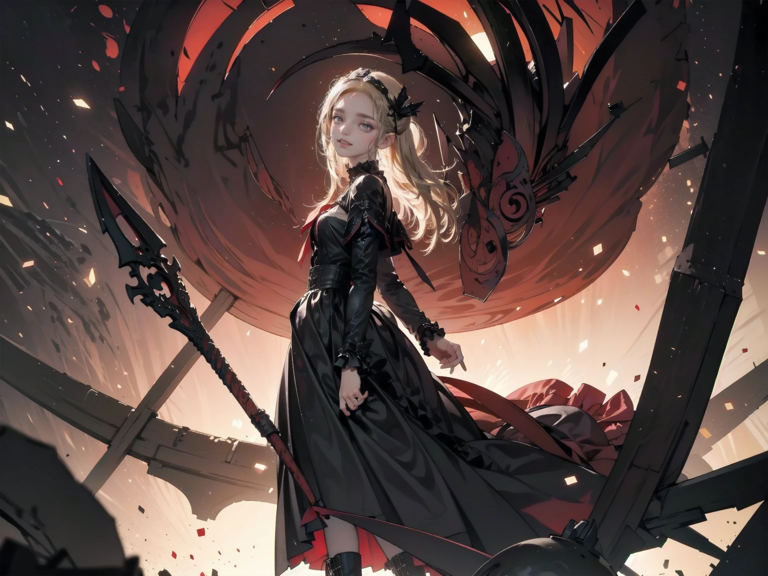 shaded face　、beautiful girl、とてもcute天使、Pink T-shirt、cute、Baby Face、smile、Long skirt、Black long boots、.(Highest quality,4K,High resolution,Masterpiece 1.2),Very detailed,Realistic 1.37,Spooky altar background,Dark fantasy,Red color scheme,Ominous atmosphere,Eye-catching,Storytelling,anatomy,Anime Style,Concept Art,beautiful細部までこだわった顔と (((Red eyes ))),A terrifying ritual ,Satanic Ritual,Premature death,inappropriate behavior,クレイジーなsmile,Scythe Face,Girl Monster, beautiful, Delicate facial features, Sharp Eye, Sharp Fangs, pale skin, Dark Background, Cinema Lighting, Dramatic Shadows, Gothic style, Gloomy atmosphere, Dark fantasy, one person&#39;s, Please open your mouth wide, Open your mouth and baring your teeth,Sharp teeth like a beast, Wide lips, very wide mouth, Vermilion cheeks, ,(Blood splatter1.3),Scary smile, smile,Angel Design, Twisted smile、Bloody、bleeding from the head,,,,,、Blood splatter、,(Blood splatter1.3),skull,Horror Style, ((Fantasy Sweet Ta Frill Pink Costume)), ((Flowing blonde hair)), ,(Blood splatter1.3),Female curves, Sexy flat stomach, Perfect hands, Perfect anime face, (Pink Tata Dress)), Are standing, ((邪悪なsmile)), ,(Blood splatter1.3), Steam circulates, Moonlight Illumination, night lighting, (Blood splatter1.3),アニメAngel Design, Twisted smile、Bloody、bleeding from the head,,,,,、Blood splatter、,(Blood splatter1.3), skull,Gothic architecture、Western architecture、Fantasy World、,Victorian cities, Skeleton Gas Light,Absurd, High resolution、 ((Tabletop)), ((Highest quality)), (Very detailedな), ((Very detailed)), (beautiful), ((cute)), (nfsw1.8), alone,(1.6)、(world&#39;The most terrifying and creepy demon girl 1.5)beautiful face、Whole Body Ezbian、pale, beautiful肌、beautiful金の髪、優しくsmileむ、Dark building ruins、(snow white&#39;Frill dress 1.3)、(The dark ruins are stained with blood 1.3)、Low angle full body shot、(少女は血の海の中にAre standing1.2)、(The ground is .3)、(The girl lost a lot of blood....1.3)、(クレイジーなsmile1.6)、Spirits、(Blood dripping from the mouth 1.3)、
