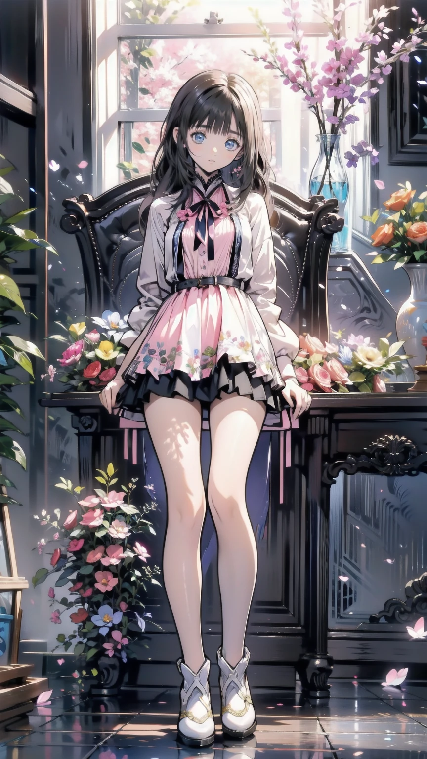 、beautiful girl、とてもcute天使、Pink Gothic Dress、cute、Baby Face、smile、Long skirt、Black long boots、