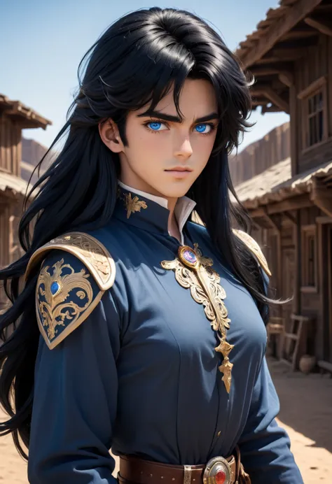 wild west style, (your seiya style,  boujee aesthetics, blue eyes long loose black hair stunning background. dark and happy in a...