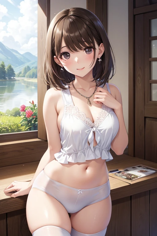 
anegasaki nene、Shiny brown hair, short hair, (Beautiful brown eyes、Sparkling eyes, Fine grain)、smile、Ultra-detailed eyes、Very detailed顔, Very detailed目,


Highest quality、Ultra-precision CG16K wallpaper、masterpiece、Very detailed、Extremely detailed、
Shiny Hair、繊細に描かれたbeautiful顔、Dark Eyes、double eyelid、High nose、Small nostrils、Small Mouth、Seductive lips、beautiful breasts、C cup size breasts、Cleavage、Small belly button、beautiful feet、Thin thighs、eight-headed body、Perfect Proportions、Perfect Anatomy、Perfect composition、beautiful detailed shading、
beautiful, Natural light、beautiful detail glow、Written boundary depth、High chroma、Genuine:1.9、Vivid:1.5、beautiful Skin、Skin Texture、Genuineな皮膚感、Cowboy Shot:1.6、Front view、Shoot from the front、Front Low Angle:1.6、smile:1.4、View your viewers:1.6、Bright sunlight、Natural light、plateau、Mountain、cloud:1.5、Walking pose:1.6、Cream ivory sleeveless open collar shirt&Red low rise yoga shorts:1.6、hair band、necklace、Wear earrings:1.5、Lace Stockings Clothed:1.3、