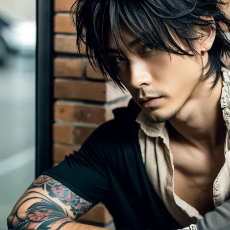 1 man, male, japanese man, visual kai hairstyle, ultra detailed face and body, hyperrealistic, realistic representation, muscula...