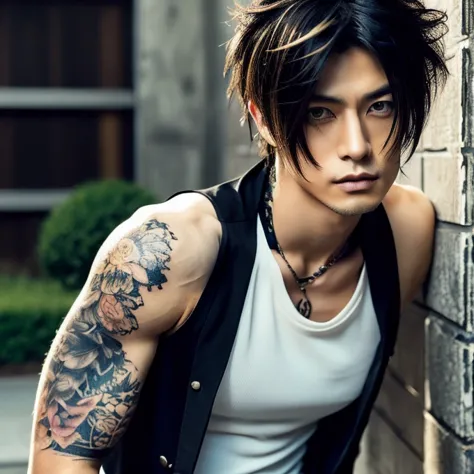 1 man, male, japanese man, visual kai hairstyle, ultra detailed face and body, hyperrealistic, realistic representation, muscula...