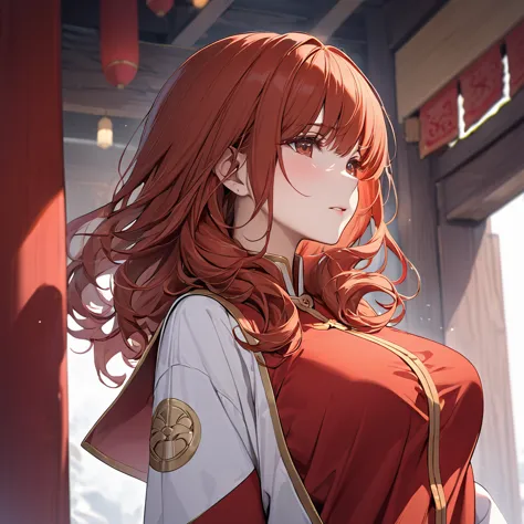 ((highest quality)), ((masterpiece)), (detailed), （perfect face）the woman is a celica with red hair.、the woman is wearing a mao ...