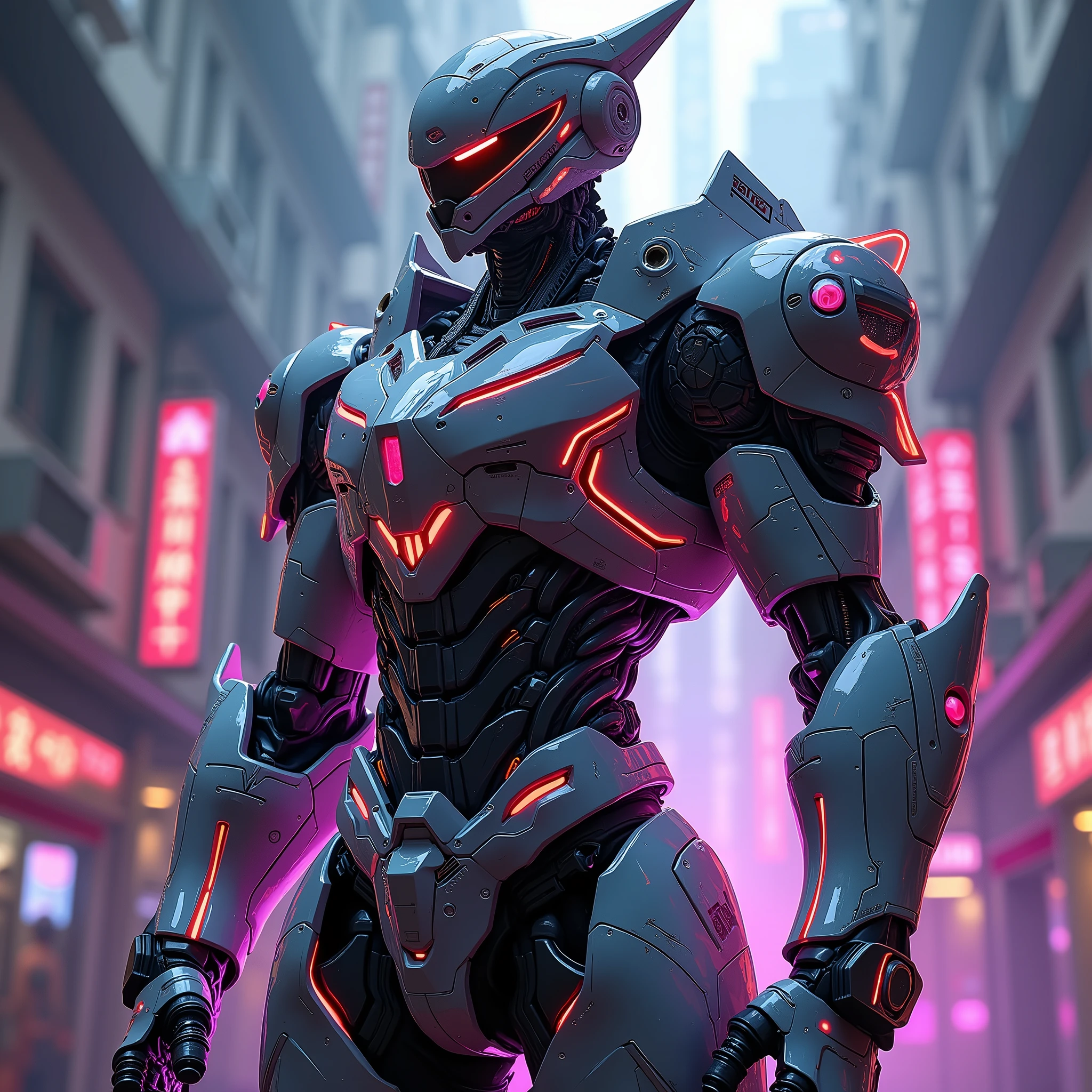 Naruto cockpit mecha suit,a detailed illustration of a mecha suit inspired by Naruto, hyper realistic, highly detailed, dynamic pose, intricate cyberpunk design, glowing neon accents, glossy metallic surfaces, complex machinery, futuristic technology, striking color palette, dramatic lighting, cinematic composition, cinematic quality