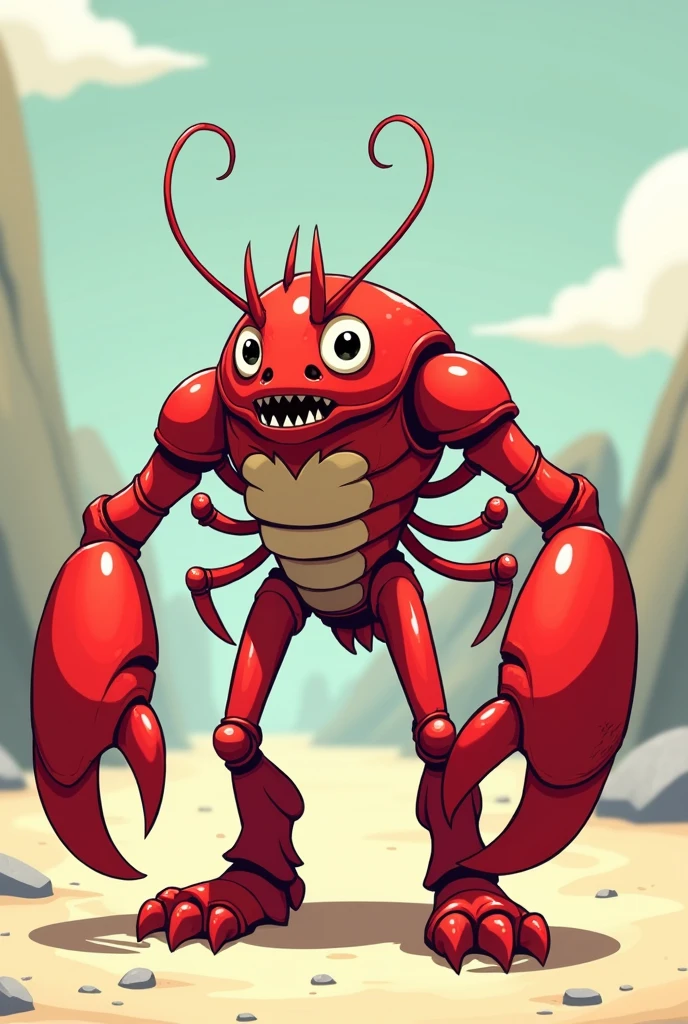 A standing lobster，Anime Character，Game monster character，A shrimp soldier，A standing lobster monster，cartoon character，Cartoon simple shape,