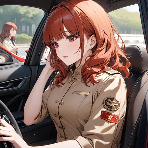 ((highest quality)), ((masterpiece)), (detailed), （perfect face）the woman is a celica driver with red hair and is the wife of a ...