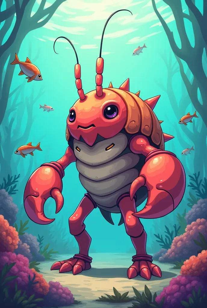 A standing lobster，Anime Character，Game monster character，A shrimp soldier，A standing lobster monster，cartoon character，Cartoon simple shape,The underwater world