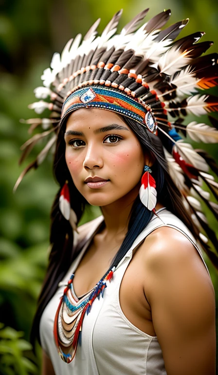 rosto de frente, native american woman, Indigenous, woman with feather headdress