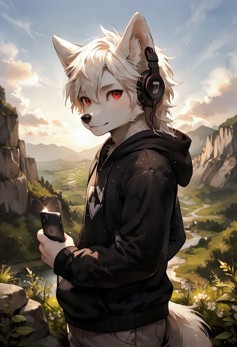 furry, masterpiece, high quality, absurd resolution, digital painting \(artwork\),soft lighting, solo, (humanoid male wolf), (wh...