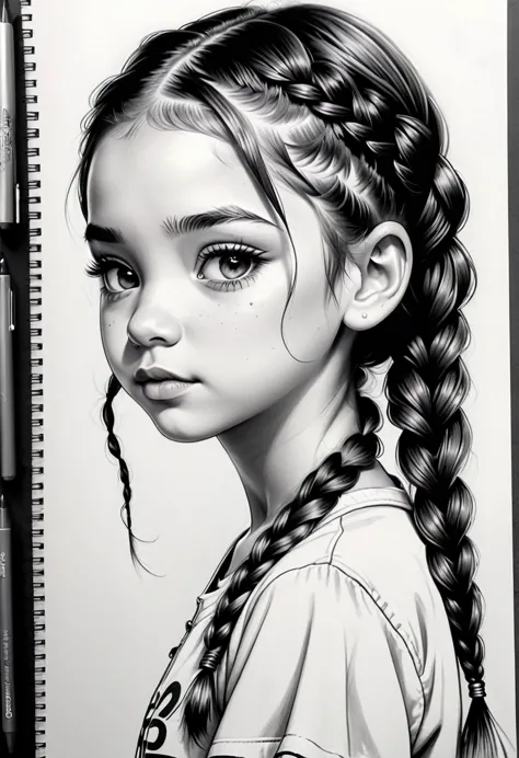 detailed, top quality, best quality, hyper-realistic, graffiti-style sketches, lines and outlines of people, cute a youngster gi...