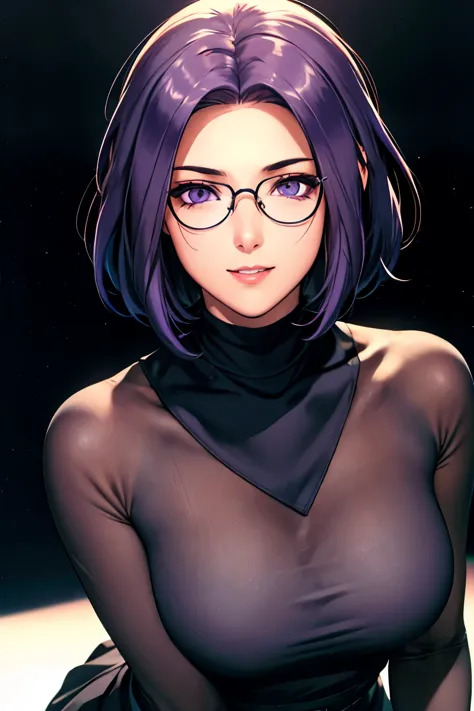 （（（perfect number，number，gray sweater, black skirt, black，（（（jmt,glasses,purple hair,short hair,purple eyes,michondev，purple eye...