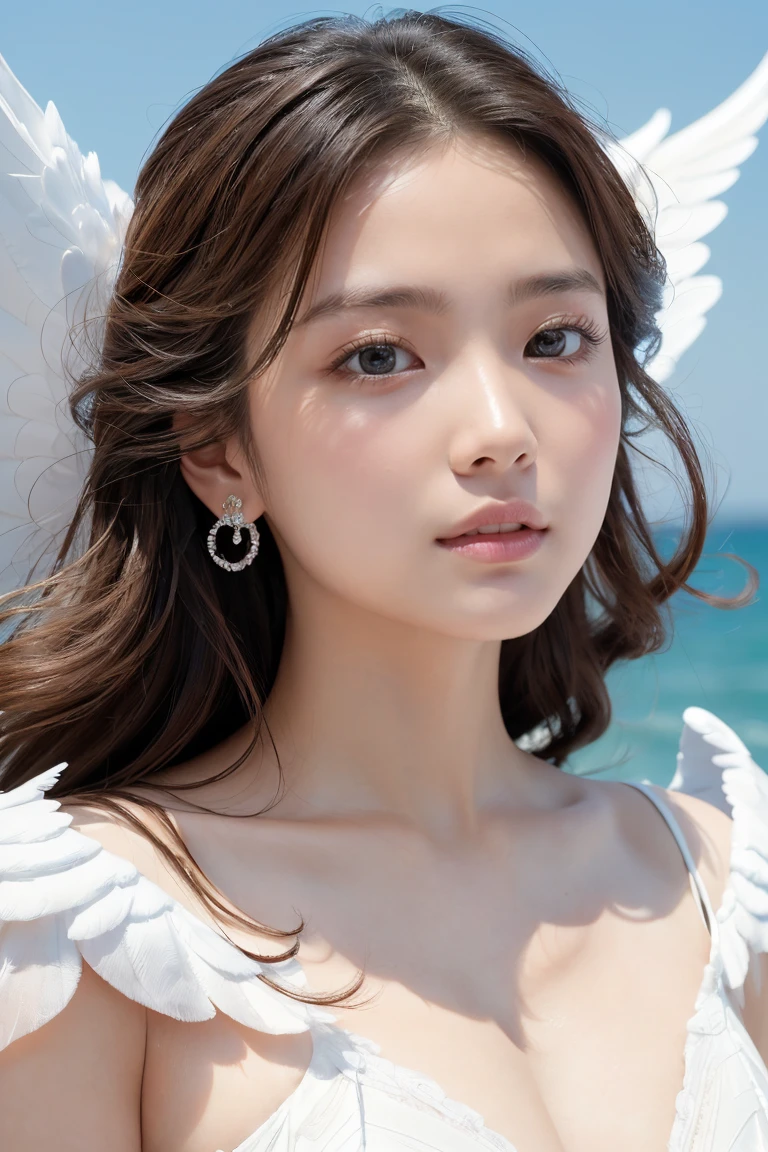 ((Anatomically correct depiction、masterpiece、Highest quality、8k))、Baby Face、Attractive beautiful almond-shaped eyes、((Wide-open whites of the eyes:1.1))、Long eyelashes、美しい桜colorの唇、A high, well-defined nose、color々Hairstyle、美しく輝くcolor々な髪color、((Realistic:1.3))、Bold composition、Highly detailed face、Detailed、Golden Ratio Face、Ultra-high resolution、((Beautiful, crystal clear white skin:1.3))、((最高masterpiece、Highest quality、8k))、((Voluptuous:1.2))、(((A beautiful girl with wings)))、Beautifully detailed wide smiling eyes、Semi-realistic、((Realistic:0.9))、((Iwahama))、((Sing a song))、((Facing forward))、((Rough seas))
