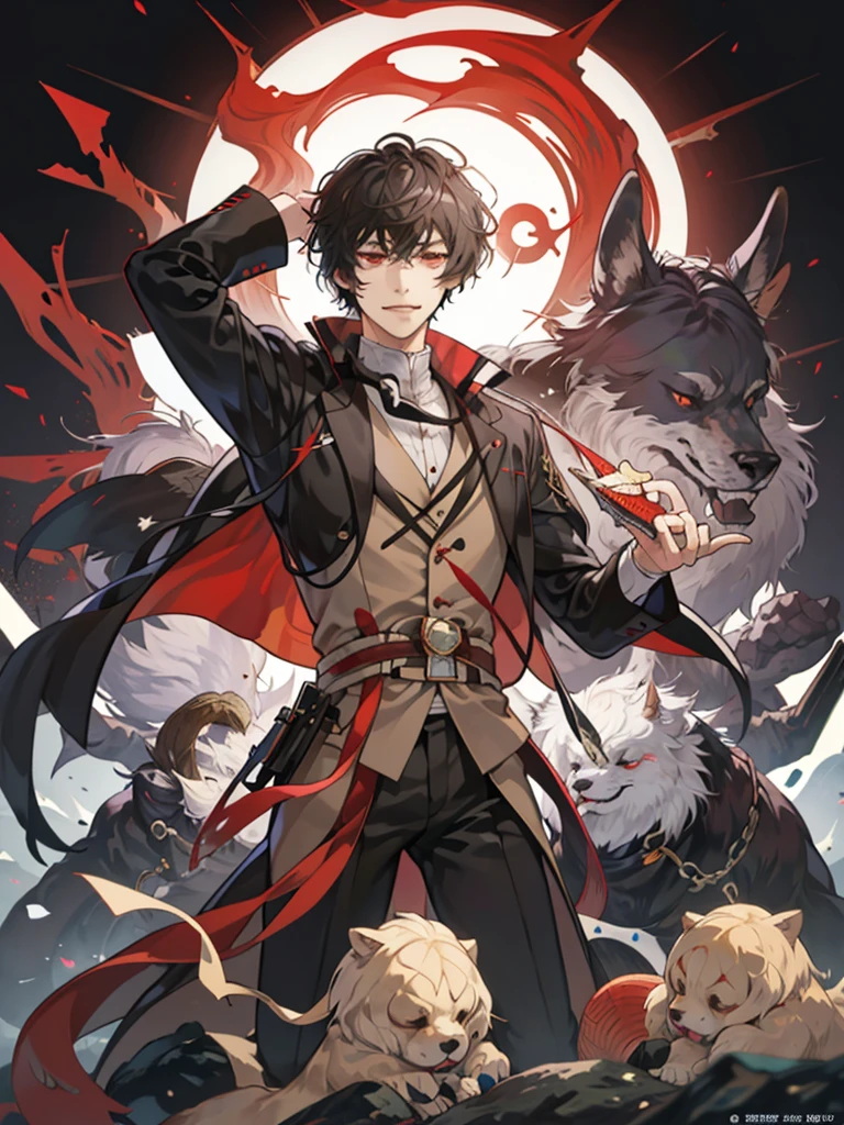 A man, solo, (1man), ((Osamu Dazai)), ((Bungo Stray dogs)), tample background, cloak, dark brown hair, brown eyes, badass, smirk, gantle, hand with 5 digits