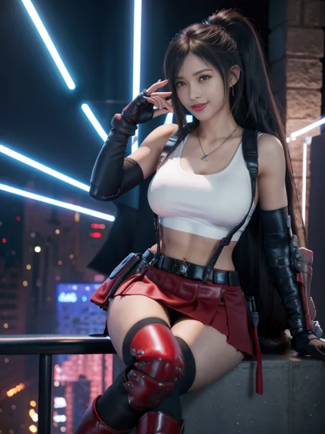 (8k, best quality, masterpiece:1.2), (actual, photo-actual), super detailed, 1 girl,lovely, alone, (tifa lockhart), (huge breast...