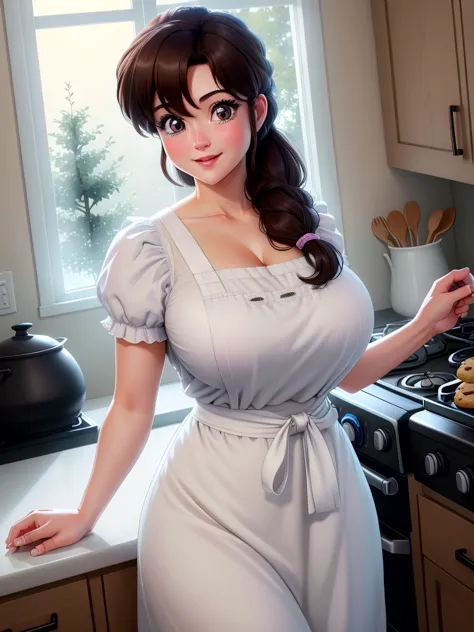 tendou_kasumi, apron_white_steering wheel,dress, maid,solo apron, apron corto,standing, only, big breasts,, masterpiece, the bes...