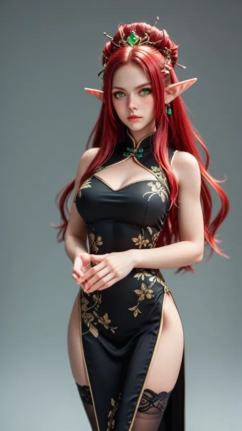 score_9, score_8_up, score_7_up, "red crimson hair" elf ears, freckles, adult  woman, sculptural body, super detailed hand, supe...