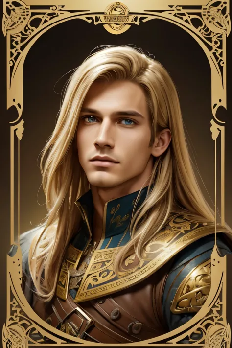 (masterpiece),(best quality), illustration, (fantasy:1.4), perfect male face, solo, cute detailed digital art, beautiful face, golden hair, castle, mountain, a young man, , paper_cut